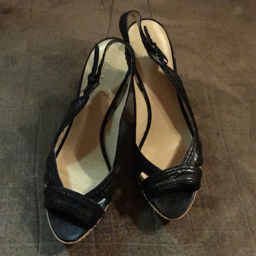👠Black Leather,Cork Platform, Nine West Heels 👠